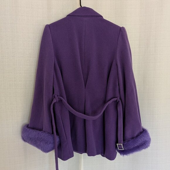 M By Shakara Wool Blend Coat with Faux Fur Cuffs Size 12 Belted - Picture 9 of 13